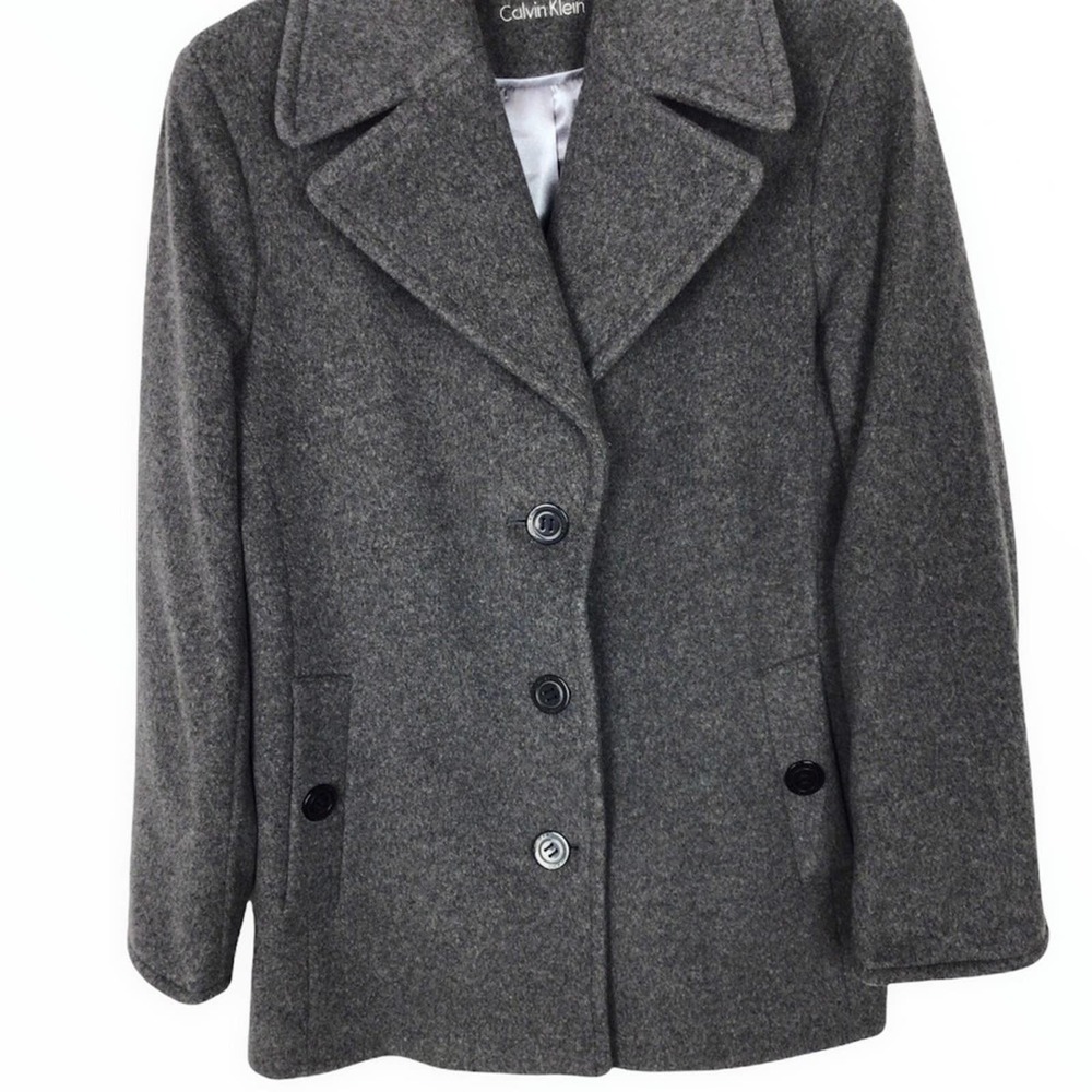 Calvin Klein | Heather Gray Wool Cashmere Peacoat M - Picture 2 of 9